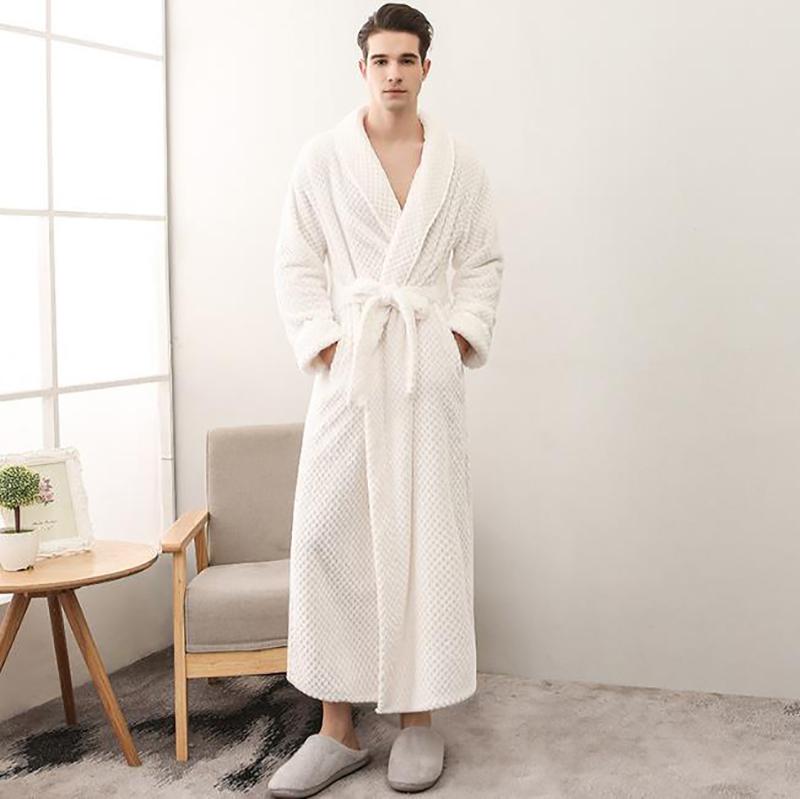 Men Cashmere Bathrobe Winter Thickening Home Clothes Ladies Shawl Bathrobe Long Robe Coat