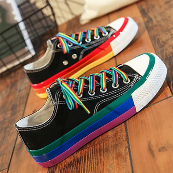 Mandarin Duck Canvas Shoes Female Students Korean Version of Rainbow Shoes Women's Shoes Hong Kong Style Small White Shoes Women's Flat Shoes
