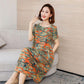 Cotton Round Neck Dress Female Was Thin and Fat MM Loose Mid-length Large Size Flower Skirt Straight Mid-length Skirt Loose Casual