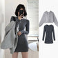Women's Four Seasons Fried Street Suit Hooded Loose Sweater Jacket + Long Sleeve Slim Dress Two-piece Casual Suit Coat Skirt Sets
