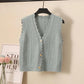 Wool Knitted Vest Women's Vest Spring and Autumn Loose Short Wave Side Single-breasted Hollow Sweater Small Cardigan
