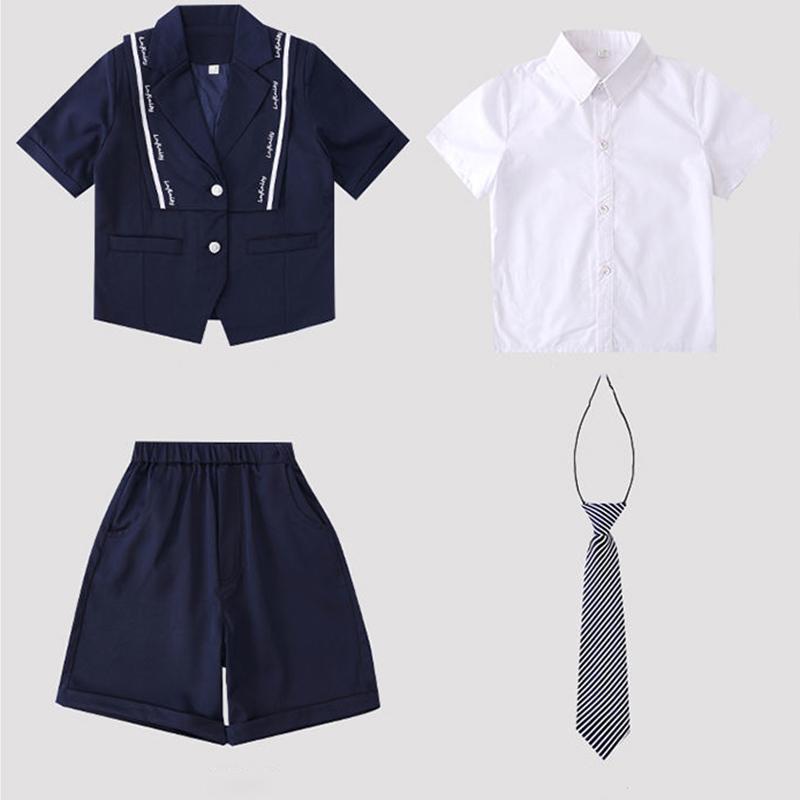 Kids Girls British Style School Uniform Student Uniforms Suit Long Sleeve Coat with Shirt Tie Mini Skirt Set Child Anime Costume