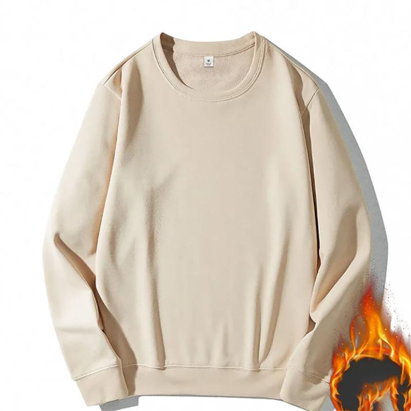 320g Classic Wild Thick Plus Velvet Sweatshirts Round Neck Sweater Men's Simple Loose Solid Color Long-sleeved Pullover