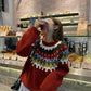 Pofulove Autumn Winter Jacquard Loose Thick Warm Christmas Style Pullover Long Sleeve Sweater Women