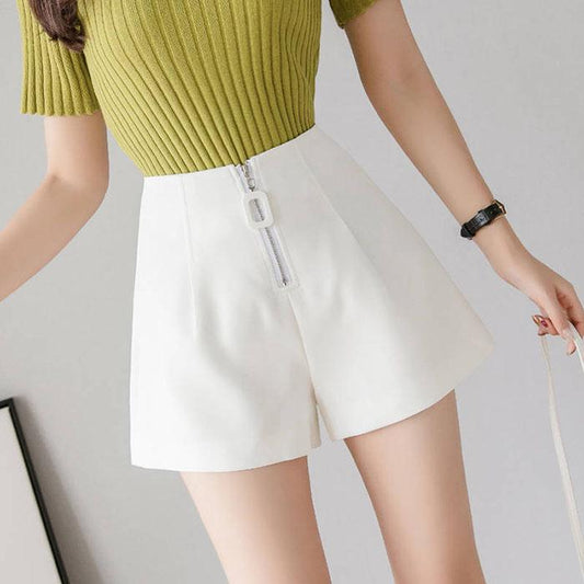 Pofulove Summer Women High Waist Zipper Chiffon Wide Leg Pants Casual Loose Slim Mini A-line Pants
