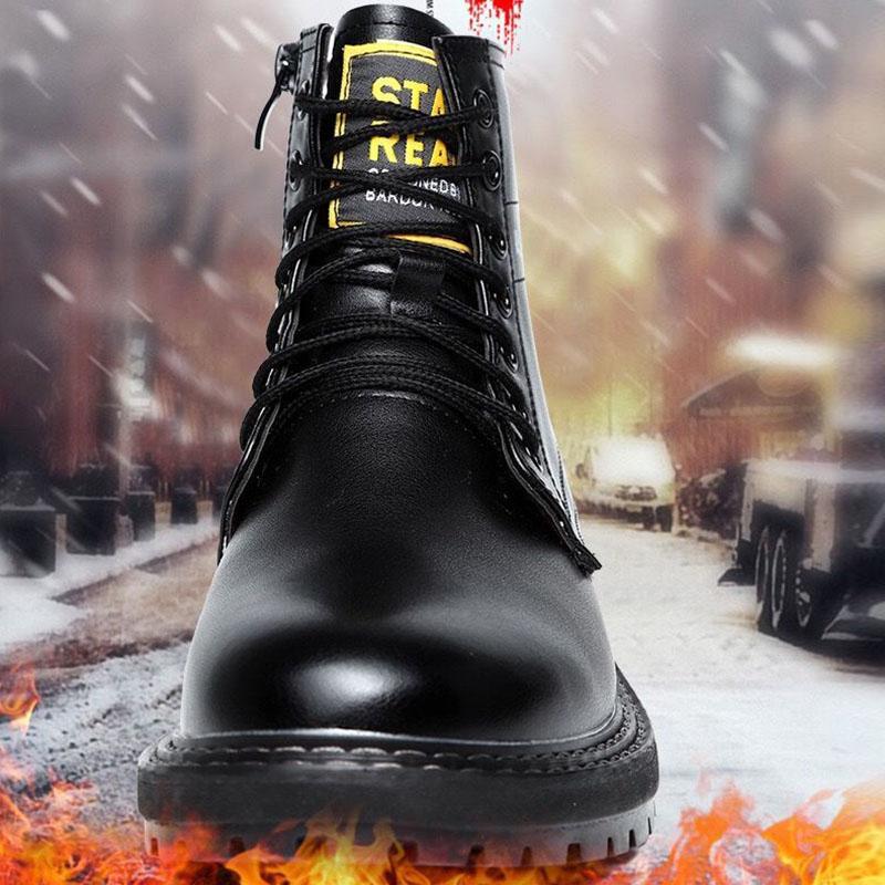 Leather Men's Military Boots Wool Cotton Shoes Thickened Warm Snow Boots Lace-up Tooling Boots Winter Short-tube Martin Boots