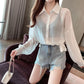 Short Sunscreen Shirt  Blouse Rope Waist Strap Loose Wear Summer Thin Top Women's Clothing  Female Coat Sun Protection Cardigan