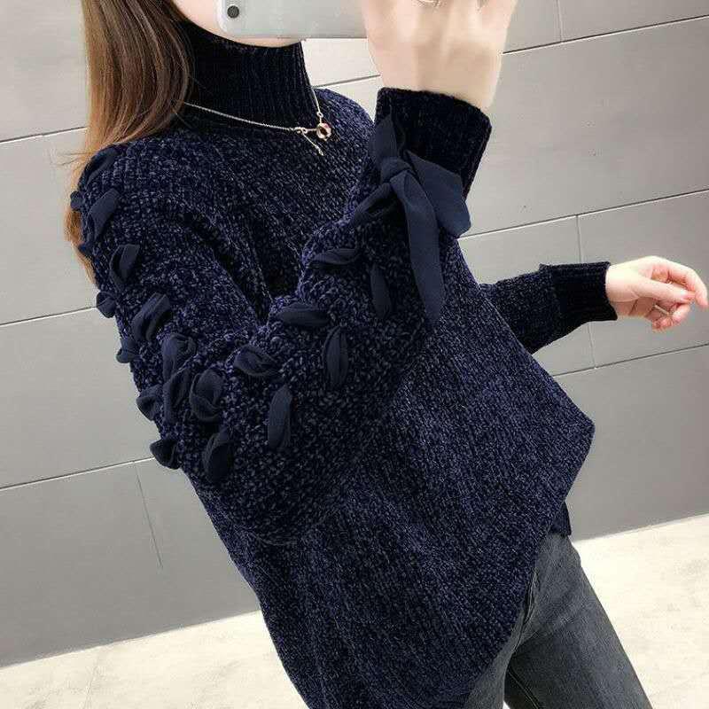 Autumn Winter  Women Fashion Sweater Casual Knitting Sweater Turtleneck Pullovers Loose Casual Long Sleeve Sweater