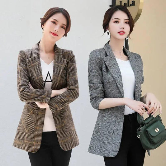 Plaid Blazer Single-breasted Suit Jacket for Women  Oversized Vintage  Outwear Women's Jackets Breathable Thin Suits Versatile Long-sleeved Tops