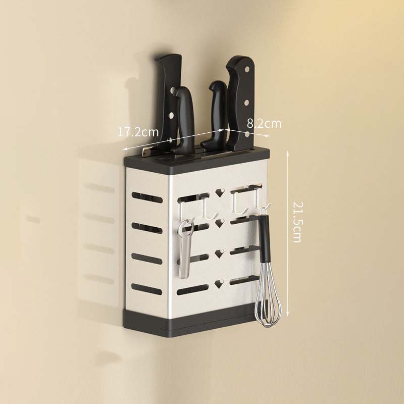 Multi-function Wall-mounted Kitchen Stainless Steel Storage Shelves Cutter Spoon Storage Rack