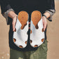 Men Sandals Beach Shoes Summer Drain Leather Wading Shoes On Surf Quick -Drying Skin Slip -On Light