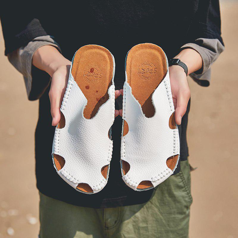 Men Sandals Beach Shoes Summer Drain Leather Wading Shoes On Surf Quick -Drying Skin Slip -On Light