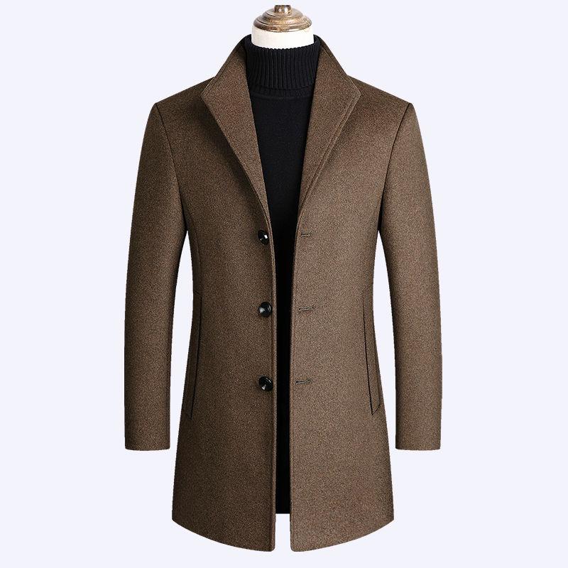 Winter Wool Jacket Men's Wool Coat Casual Slim Collar Wool Coat Men's Long Cotton Collar Trench Coat