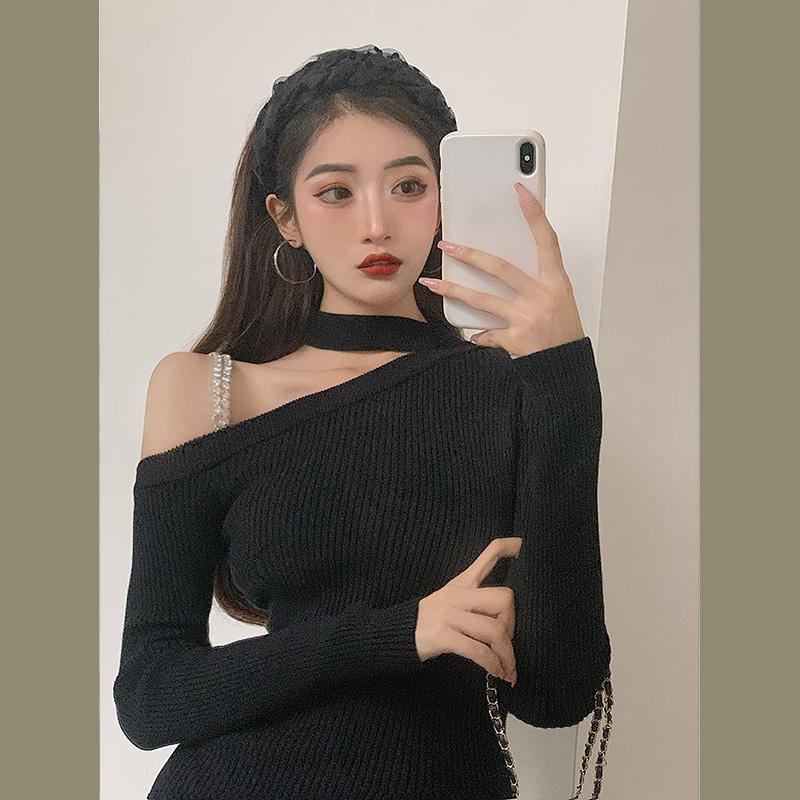 WTEMPOWomen Sexy Hollow Out Strapless Temptation Slim Long Sleeve Split Snap Tight Nightclub Bar Dress
