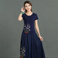 Cotton Linen Skirt Ethnic Style Women's Elastic Waist Embroidered Flower Chinese Style Four Seasons Skirt with Pockets