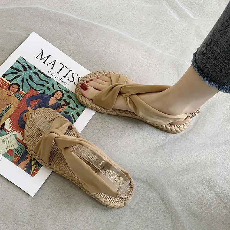 Retro Sandals Women Wild Linen Texture Summer Outdoor Beach Vacation Sandals Home Indoor Slippers