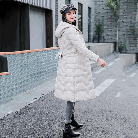 Down Coats Winter Jackets Women Plus Size Hooded Long Padded Parkas Coats with Belt Thick Warm Windbreaker Outwear Black Parkas Jackets Women