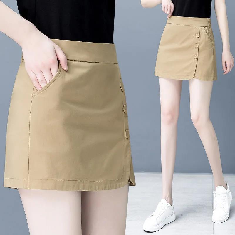 Summer Korean Style Loose and Thin Shorts Women High Waist Wide Leg Hakama A Word Was Thin and Fake Two Sets of Skirt Pants