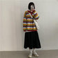 Autumn and Winter College Style Color Stripes Student Loose Mid-length Coat Sweater Women