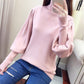Women's Turtleneck Sweater Autumn Winter Lantern Sleeve Knit Top Loose Solid Color Pullover Sweater loose knitwear
