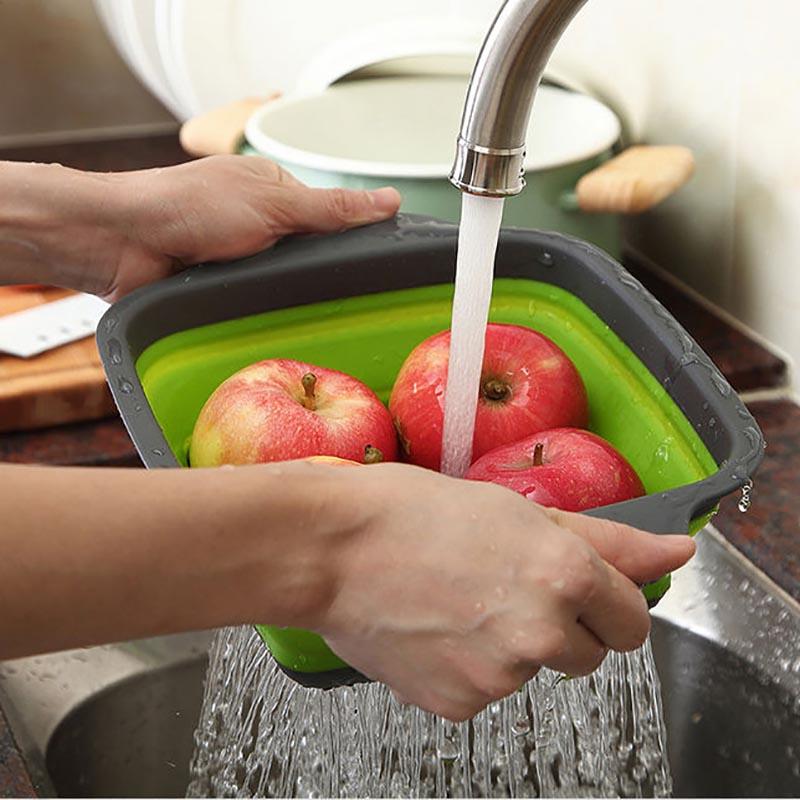 Kitchen Vegetable Washing Artifact Round Retractable Folding Drain Basket Creative Easy Storage Filter Basket Washing Vegetable Basin Fruit Basket