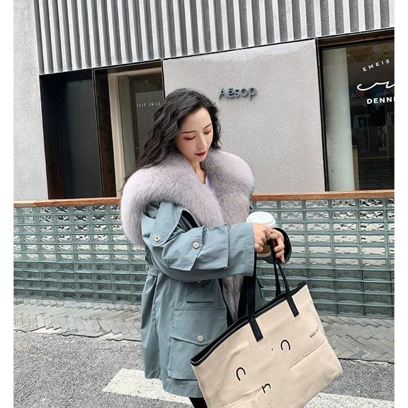 Parker Overcome Women's Detachable Imitation Fox Large Fur Collar Plush Liner Short Faux Fur Jacket Women's Warm Loose Large Size Cotton Jacket