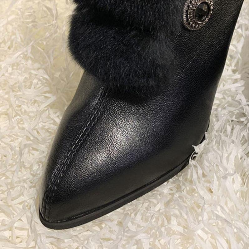 Winter Plush Velvet High-heeled Cotton Boots Thick-heeled Korean Women's Boots with Rhinestone Heel Buckle Shoes