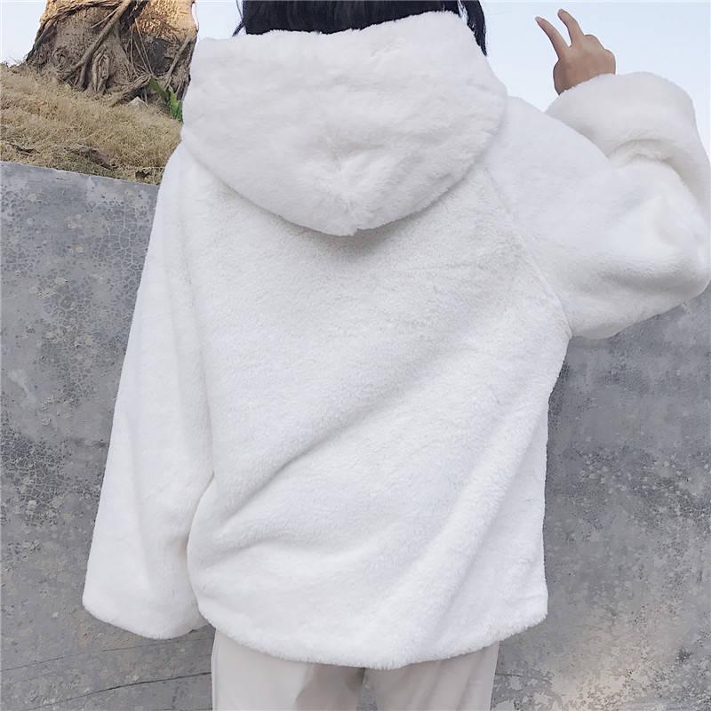 Women's Sweatshirt Wild Large Size Long Sleeve Warm Hood Top Autumn Winter Sweater Cotton