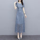 Korean Version Black High-end Lace Dress Female Spring Summer Short Sleeve Round Neck Long Dress