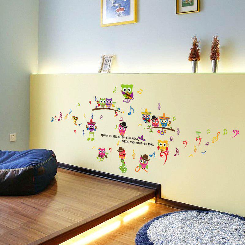 [Wall sticker ]Owl Playing Music Cartoon Children Wall Stickers For Kids Rooms Nursery Bedroom Home