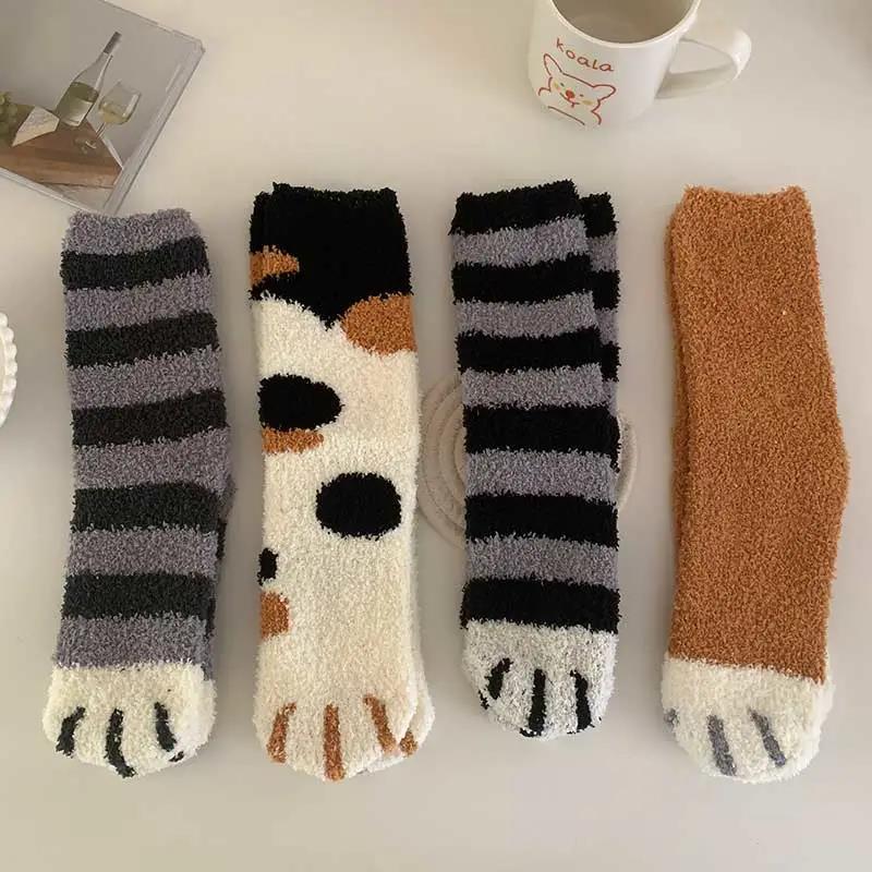 Four Pairs of Socks Female Winter Plus Velvet Thick Coral Fleece Socks Cute Home Floor Socks Sleeping Furry Socks