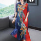 Chinese Style Cheongsam M-XXXXL Women's Summer Dress Middle-aged Short Sleeve Round Neck Printing Mid-length Daily Wear