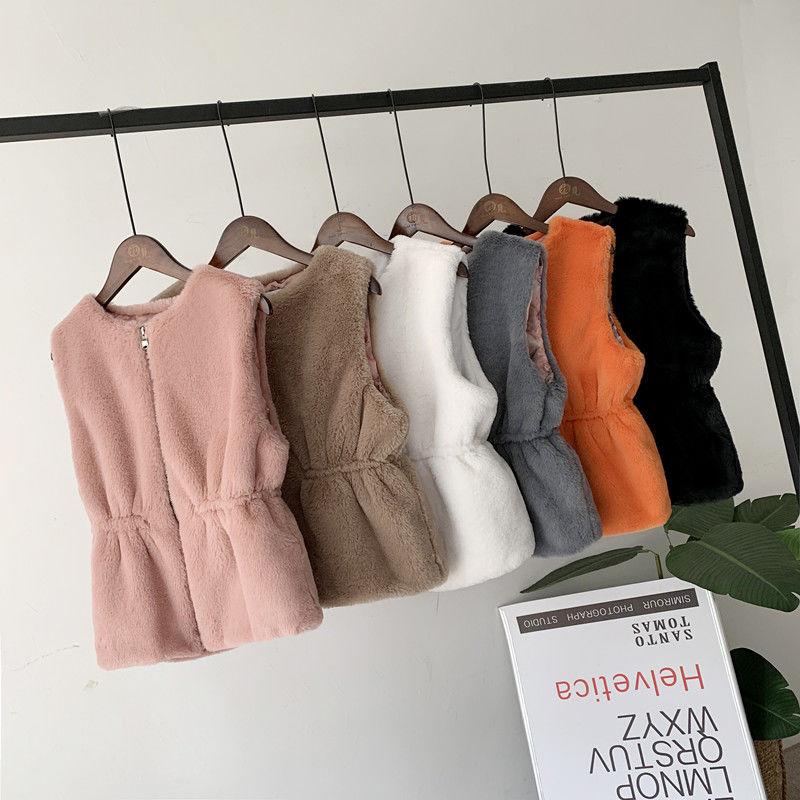 Faux Fur Autumn and Winter Warm Vest Ladies Drawstring Waist Plus Fluff Warm Vest Soft and Comfortable Jacket