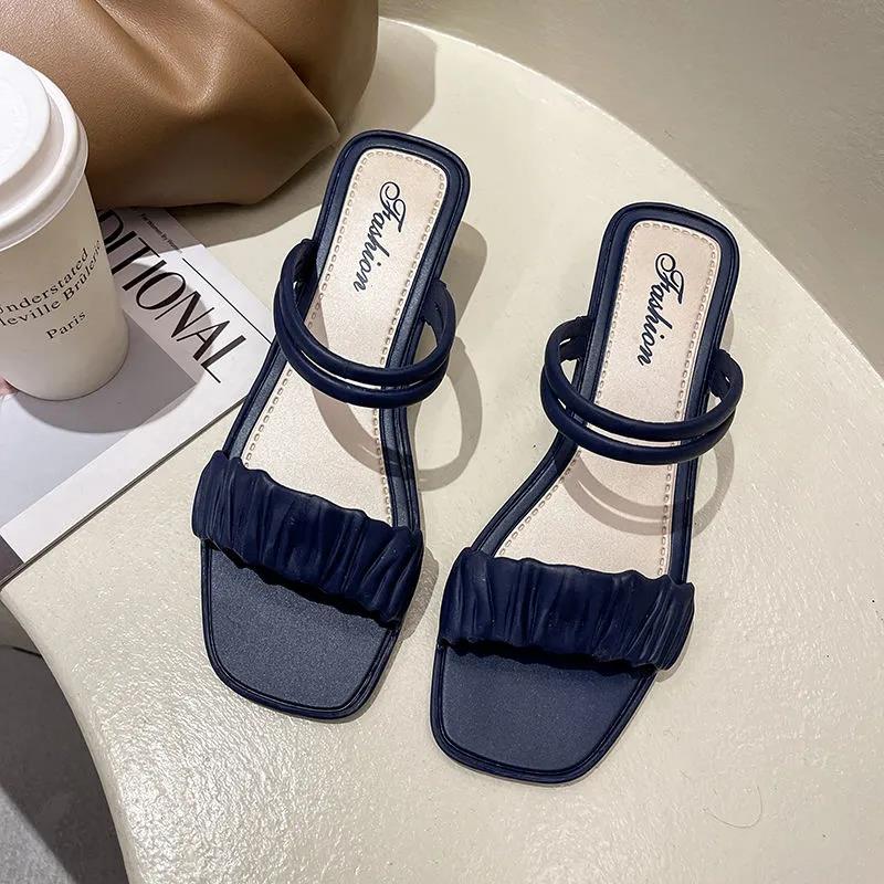 Women's Summer Sandals High Heels Solid Color All-match Non-slip Wear-resistant Shoes