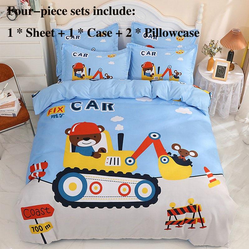 Cartoon Children's Big Version of The Flower Skin Four-piece Thick Grinding Girl Heart Bedding 1.5 Meters 1.8 Meters Home Children's Bedding Set