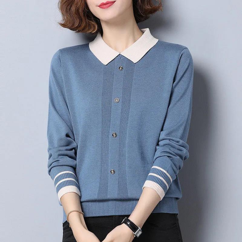 Women's Lapel Knit Sweater Fashion Button Solid Color Pullover Thickened Warm Plus Size Sweater