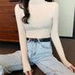 Pure Color Spring and Autumn Ladies Half High Neck Long Sleeve Sweater Bottoming Shirt Slim Half High Neck Sweater