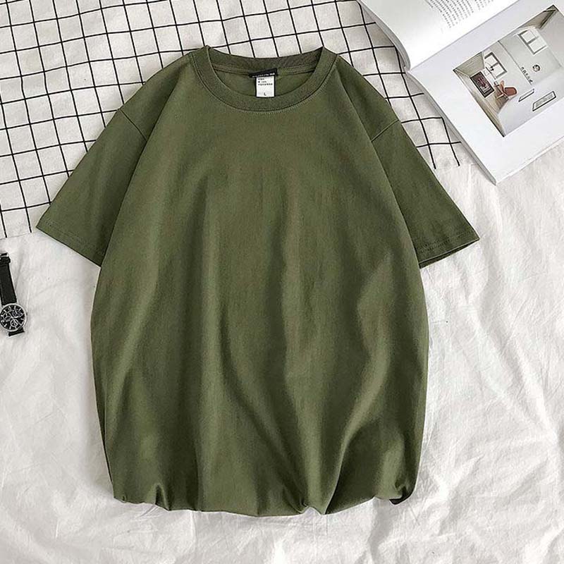 Spring and Summer New Solid Color Base Coat Loose Wild Basic Round Neck Short Sleeve T-shirt for Men and Women