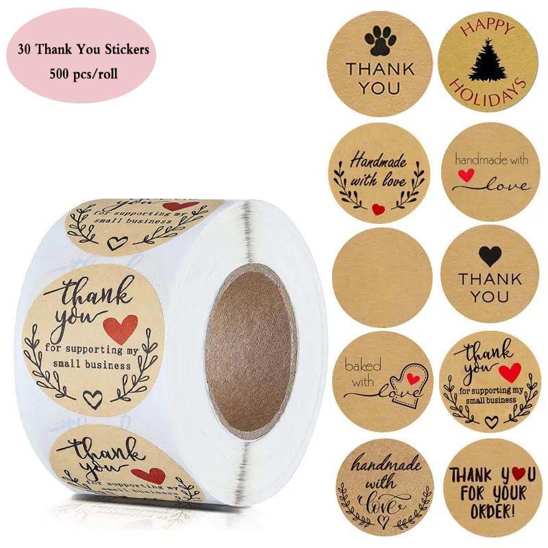 500pcs Thank You Stickers Seal Labels Red Heart Love Paper Decoration Sticker for Handmade Wedding Gift Labels Stationery