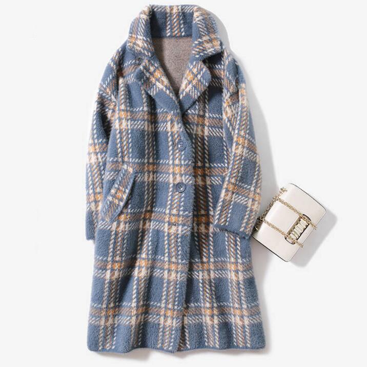 Women's Coats and Jackets 2019 Fashion Women's Plaid Double-Breasted Woolen Coat Ladies Overcoat