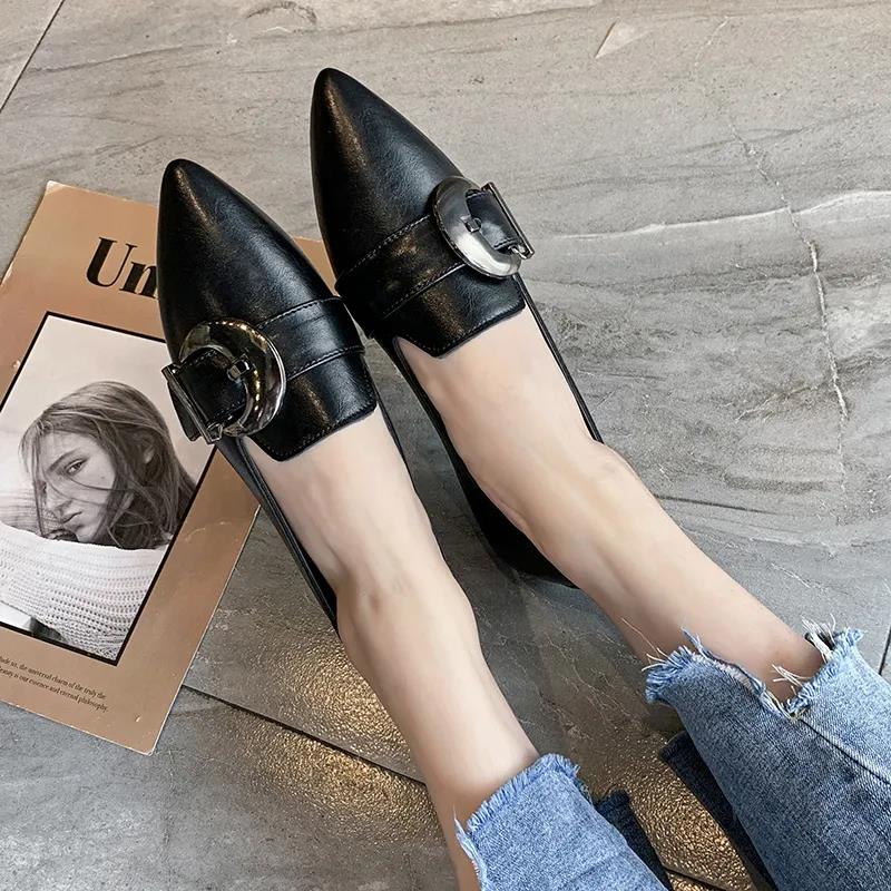 British Style Pointed Toe Shoes Women Soft Leather Soft Sole Single Shoes Pointed Toe Flat Shoes Peas Shoes Loafers Women Casual Shoes