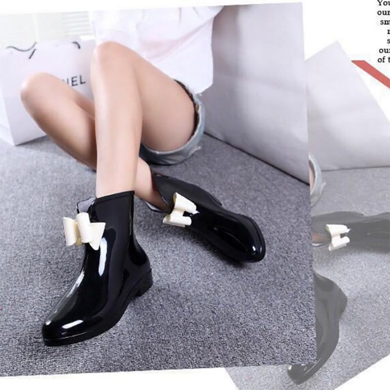 Solid Non-Slip Rain Boots Leisure Shoes Round Toe Low Rubber Women Waterproof Rainboots