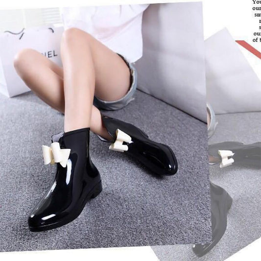 Solid Non-Slip Rain Boots Leisure Shoes Round Toe Low Rubber Women Waterproof Rainboots