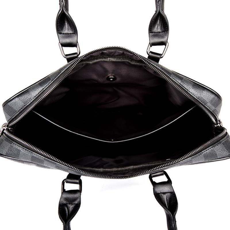 Business Briefcase Men Black Plaid PU Leather Zipper Waterproof Handbag Shoulder Bag Crossbody Bags