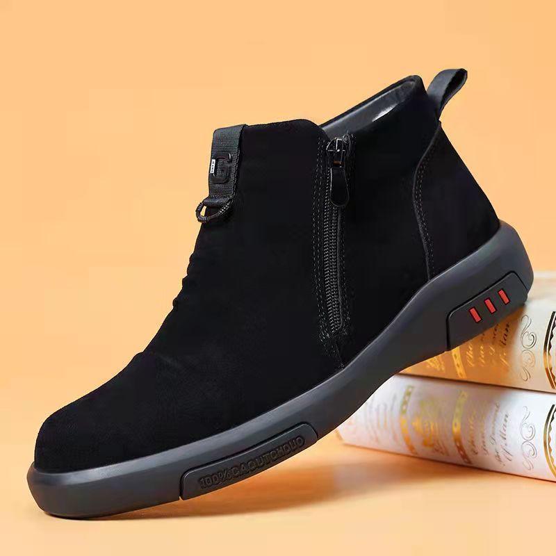 Frosted Men's Fashion Leather Shoes Warm Casual Shoes Flat-bottomed Plus Velvet Cotton Shoes