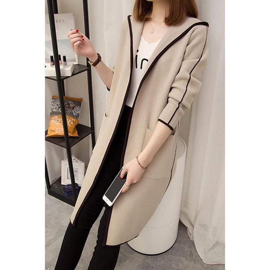 Women Woolen Coat Autumn Winter Lapel Collar Long Sleeve Casual Belt Trench Coat