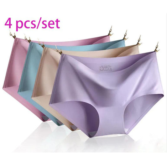 4pcs Women's Panties Ice Silk Cool Refreshing Seamless Underwear Triangle Female Briefs Big Yards