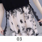 Women Size M-XXXL Summer Printing Knee-length Dress Short  Sleeve Chiffon Lace Mesh A-line Skirt