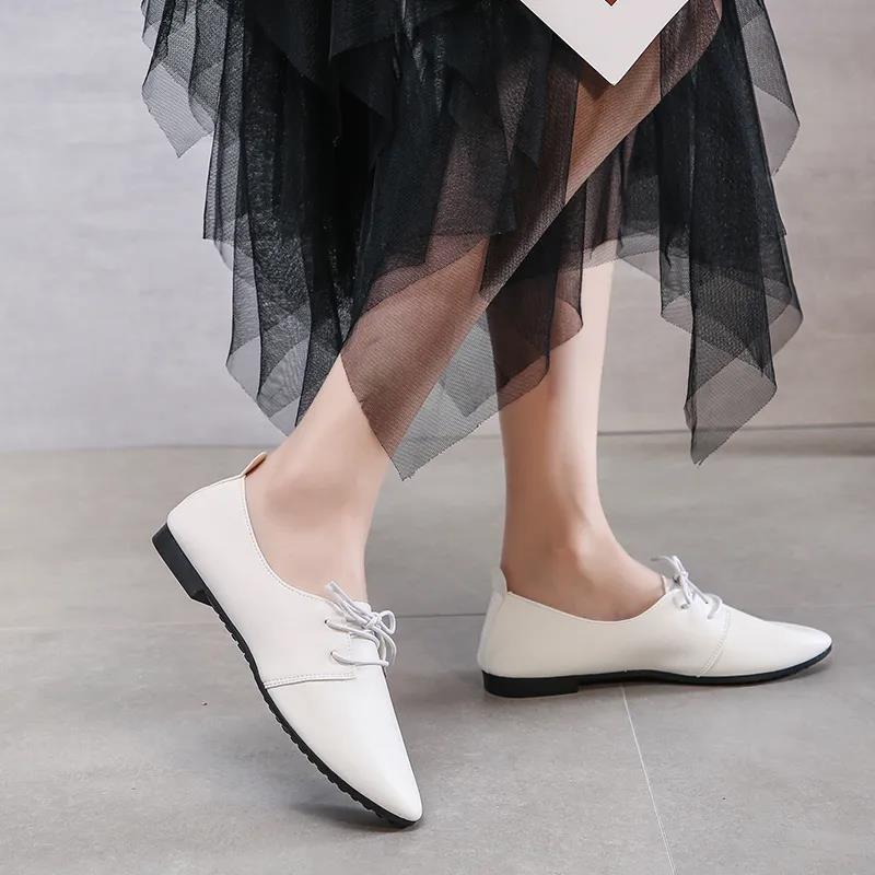 Women's Flat Shoes Solid Color Spring and Autumn Single Shoes Lace Up Casual Non-slip Women's Shoes