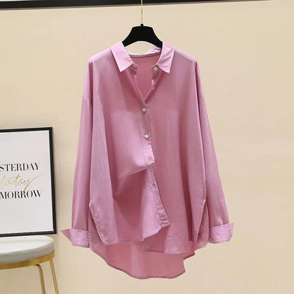 Cotton Shirt Women's 2021 Spring and Autumn Korean Version of Solid Color Long-sleeved Drape Loose Casual Sunscreen Shirt Top
